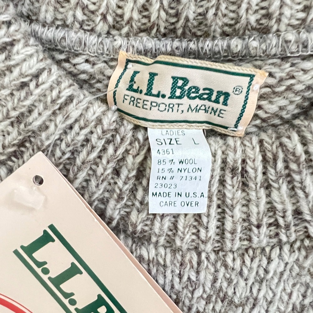 Vtg 80's LL Bean Ragg Sweater Sz L Womens NWT Deadstock Made in USA Beige Marled - Picture 2 of 16